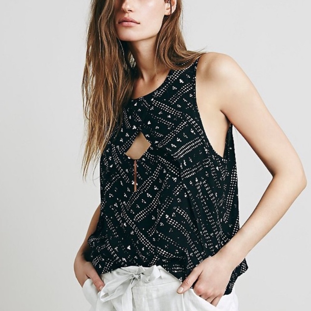 Free People Black Look Through Crinkle Tank Boho